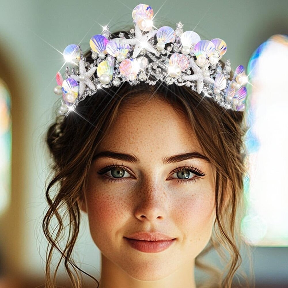 Starfish Sea Shell Tiara Pearl Bridal Headband for Mermaid Beach Weddings
